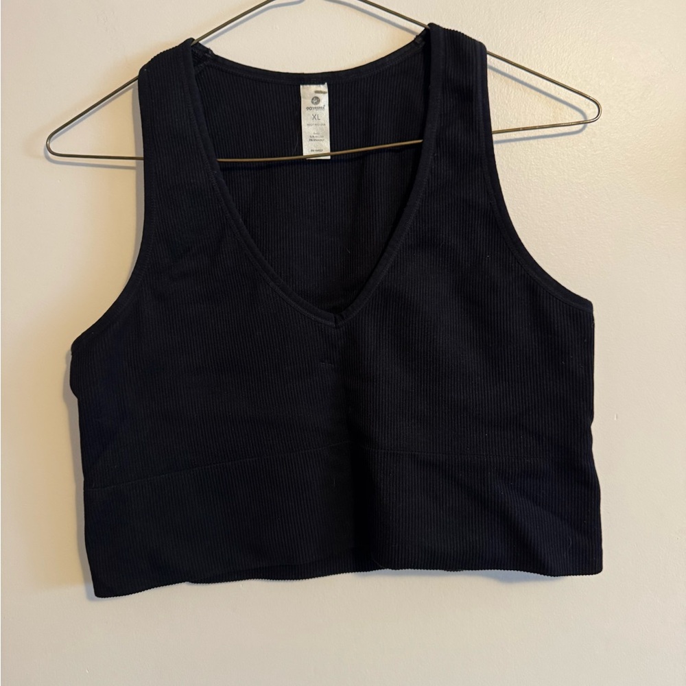 90 Degree By Reflex Black Ribbed V-Neck Cropped Workout Tank